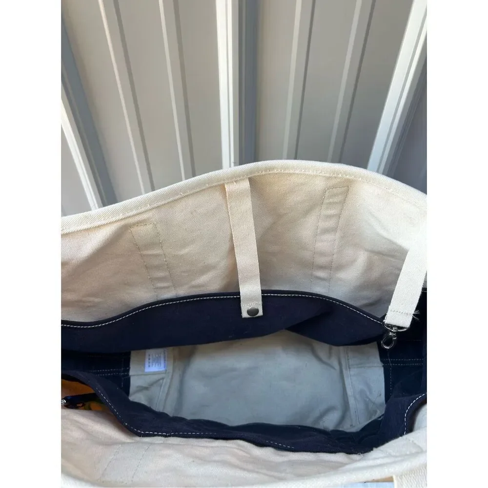 Lands End Boat tote cream canvas black straps 23